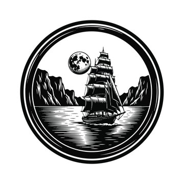 Vintage Sailing Ship on the Ocean.