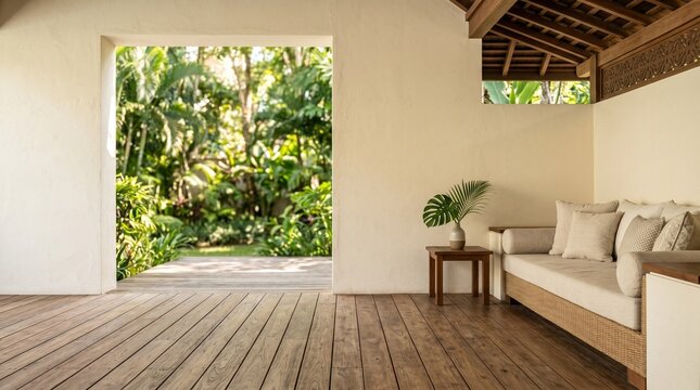 empty room with wooden furniture