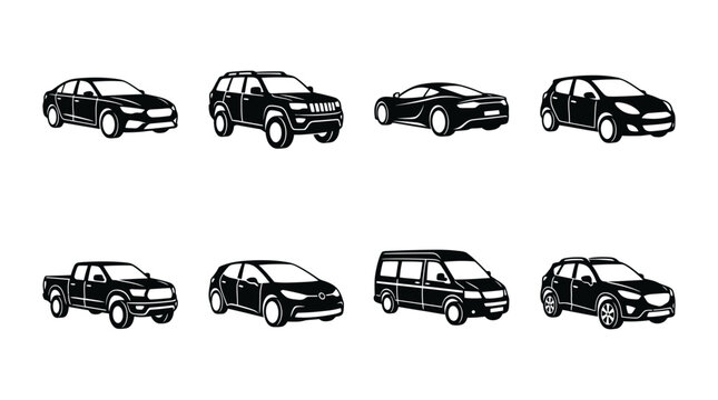 Set of various car types and vehicle icons
