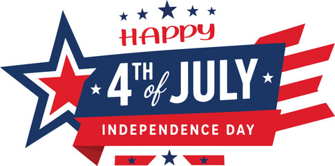 Obraz premium Happy 4th of July Independence Day Banner with Stars and Stripes Patriotic Vector Illustration Clean patriotic vector banner design celebrating American Independence Day. Features bold re