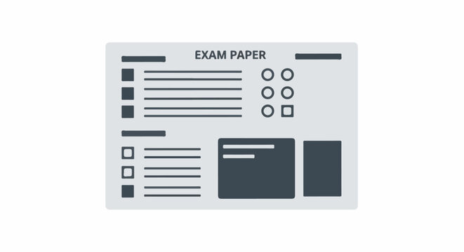 A stylized graphic shows a document labeled "EXAM PAPER" with checkboxes and lines