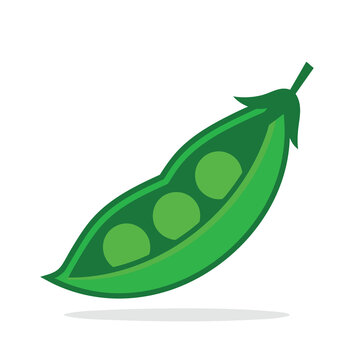 Illustration of a single green pea pod with three peas inside.