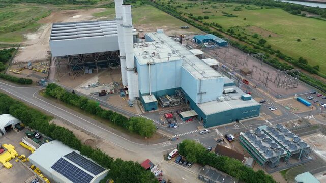 Close Up Aerial View of Rapid Response Power Infrastructure power plant in Kent, major critical electricity generation 