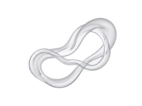 Transparent liquid glass ribbon twisted into a continuous infinity loop shape isolated on a solid black background isolated on a transparent background