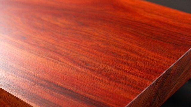 A smooth, polished slab of padauk wood with beautiful grain and warm luster.
