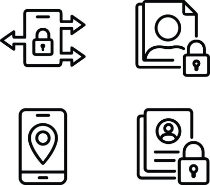 Privacy and data protection vector illustration with smartphone, documents, padlock, location pin, secure transfer, personal information concept