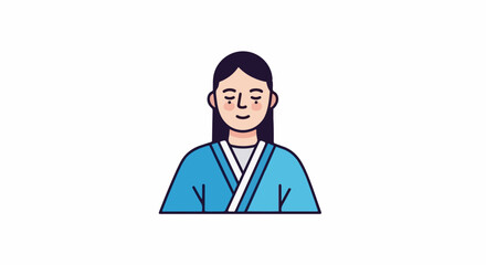Fototapeta premium Stylized depiction of a serene person in traditional blue attire, with dark hair