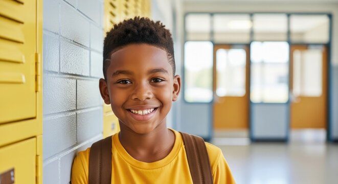 Smiling young student with backpack back to school concept for educational resources and campaigns