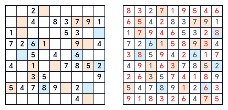 Sudoku,sudoku classic,sudoku easy,sudoku classic hard, sudoku with answers.sudoku puzzles,sudoku for kids, sudoku logic puzzle. Sudoku puzzles with filled and empty cells on white background  