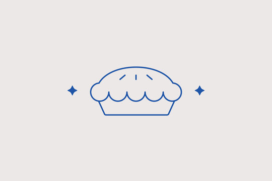 Whole sweet baked fruit pie with classic crust pattern line icon for bakery custom pastry ordering menus. Useful vector illustration for traditional Thanksgiving holiday dessert recipe guides.
