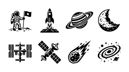 Obraz premium Set of space and astronomy icons, vector illustrations