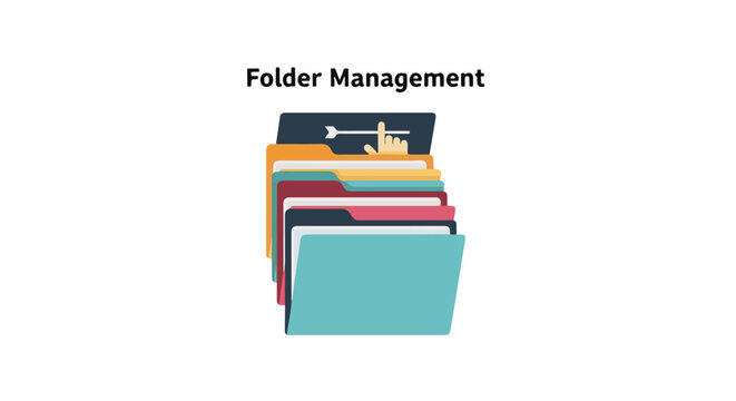 Graphic of colorful folders organized and managed with a cursor arrow