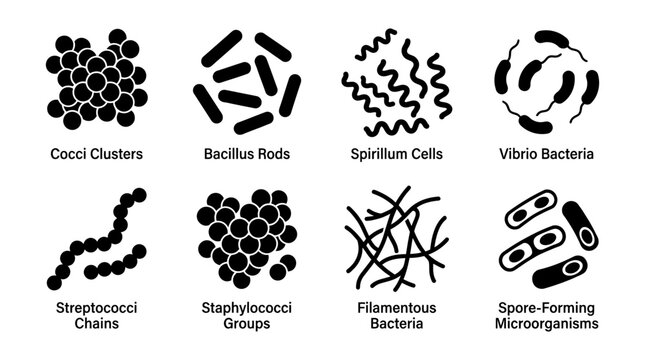 Set of various bacteria shapes and types