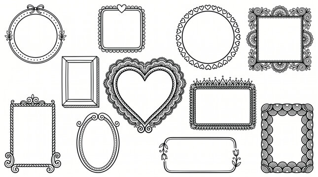 Set of minimalist black and white decorative border frames and ornamental vintage rectangle edges for certificates and invitations