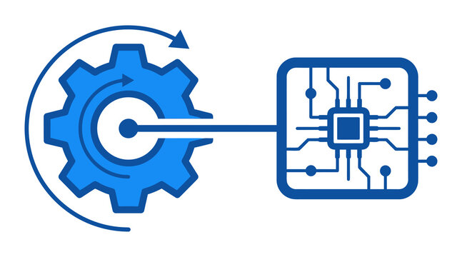 Gear and microchip icon representing industrial technology and digital transformation art.