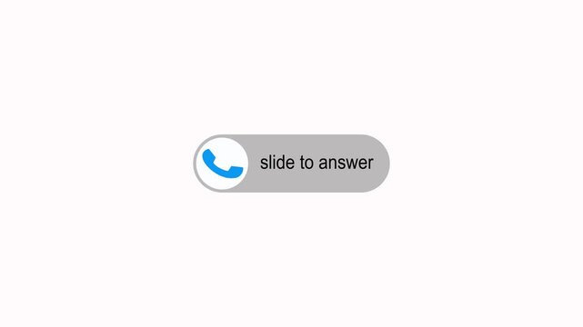 Slide to answer phone alert notification icon animation on white background. Incoming call slide to answer animation. Mobile phone UI motion graphic for communication and notification overlay visuals