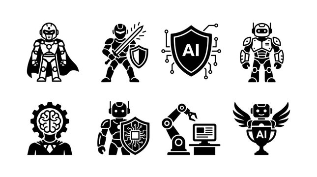 Set of artificial intelligence and robot icons