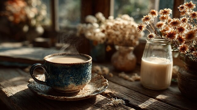 Steaming herbal tea with bright beet juice on rustic wooden table images illustrator