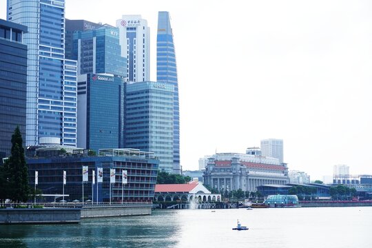 Singapore CBD financial towers at Marina Bay for National Day prosperity concept