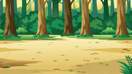 Forest Scene With Trees And Ground Cover Vector Illustration © PUNNABEGUM