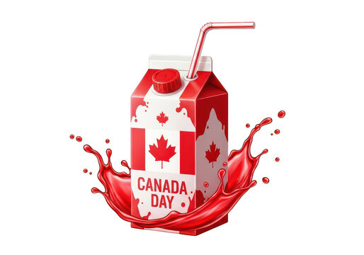 Red soda can with straw splashing liquid PNG isolated on transparent background