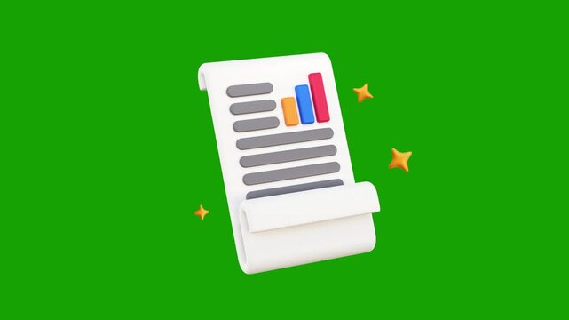 Financial statement document with chart animation on a green screen background
