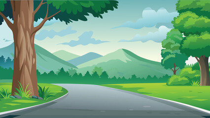 Fototapeta premium Scenic landscape illustration featuring a winding road and green mountains