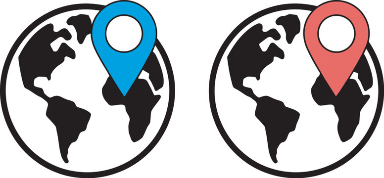 Global World Earth Location Pin Icon for Navigation, Mapping, GPS Tracking and International Route Concepts Vector