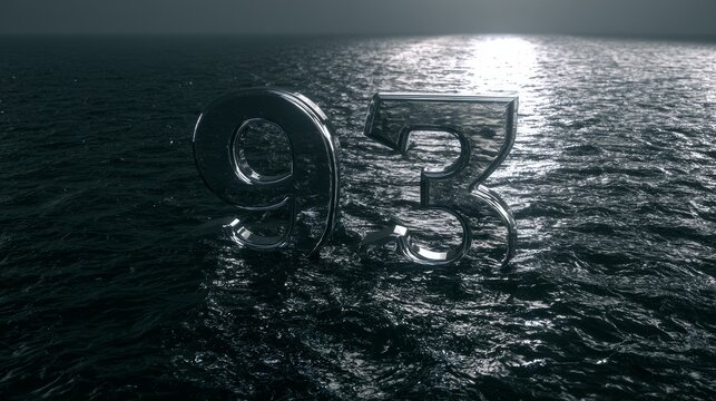Dramatic numbers 93 submerged in deep oceanic waves with strong sun reflection