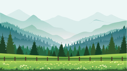 Mountain Landscape With Forest And Meadow Vector Illustration © PUNNABEGUM