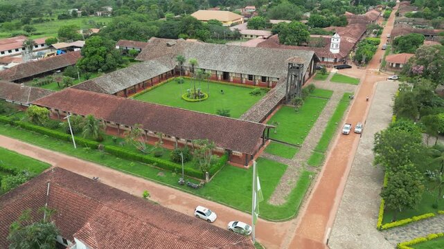 Flyover green grass courtyard of Immaculate Conception Cathedral, BOL