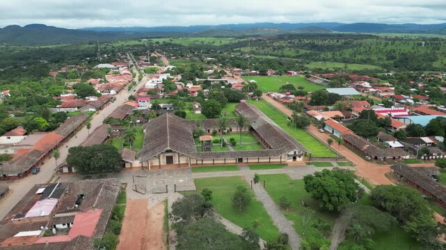 Flyover building courtyard of Cathedral of St Xavier in San Javier BOL