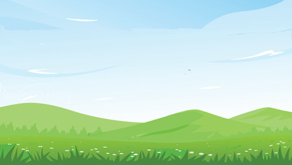 Fototapeta premium Scenic Garden Landscape With Rolling Hills And Blue Sky