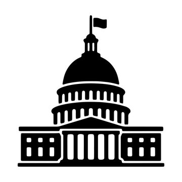 Black stencil illustration of the united states capitol building with building government landmark
