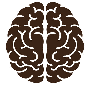 Brown brain icon with white lines on transparent background