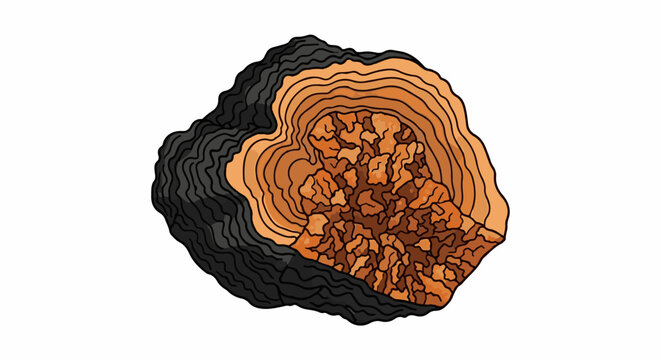 A cross-section of a black truffle reveals earthy tones and a textured interior