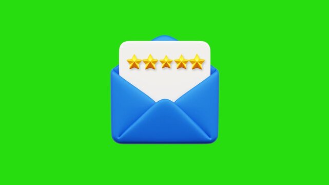 Customer rating feedback  animated concept on green screen background. Email envelope with five star rating animation