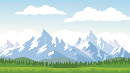 Mountain Range Landscape With Forest And Clouds Vector Illustration © PUNNABEGUM