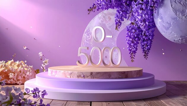 Elegant 5000 Milestone Display on Pastel Purple Floral Stage