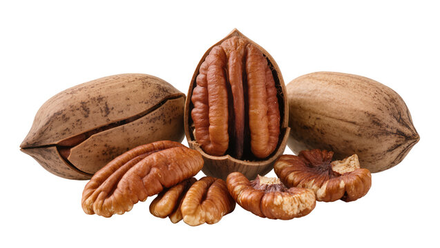 Pecan nuts in shell and shelled kernels