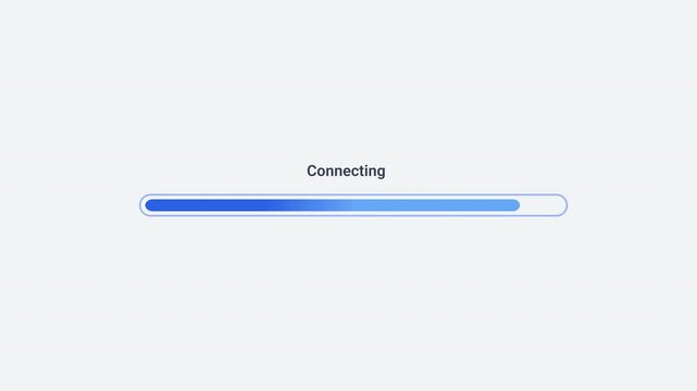 Animated connecting progress indicator with smooth looping fill movement on a clean background. Ideal for network connections, server communication, device pairing, online access, and technology inter