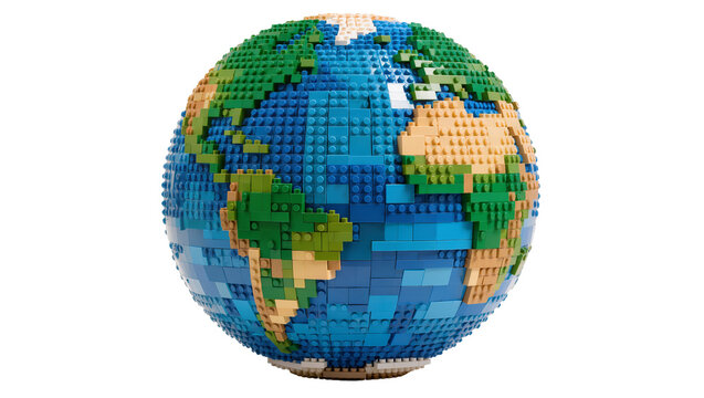 Globe Earth made of colorful plastic building blocks