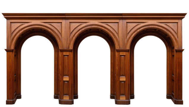 Antique wooden triple archway with ornate carvings