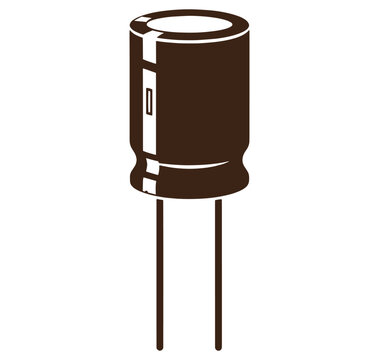 brown electronic capacitor with two long thin legs on white background