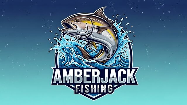 Amberjack fishing boat logo design on dark blue background.