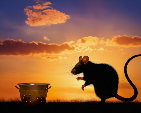 Eine Ratte bei untergehender Sonne