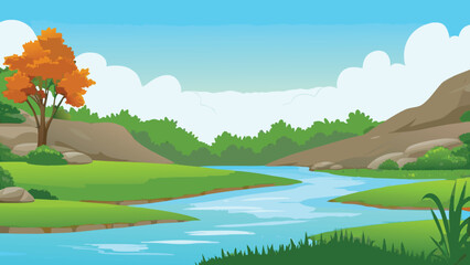 Scenic landscape with a winding river and autumn foliage © PUNNABEGUM