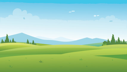 Rolling hills and mountains a scenic vector landscape illustration © PUNNABEGUM