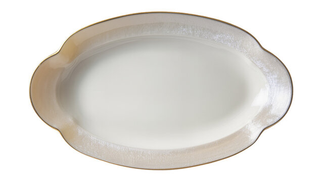 Oval serving platter with gold rim and textured edge