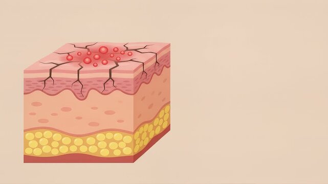 Anatomical skin layers animation showing moisture loss leading to cracking and eczema inflammation